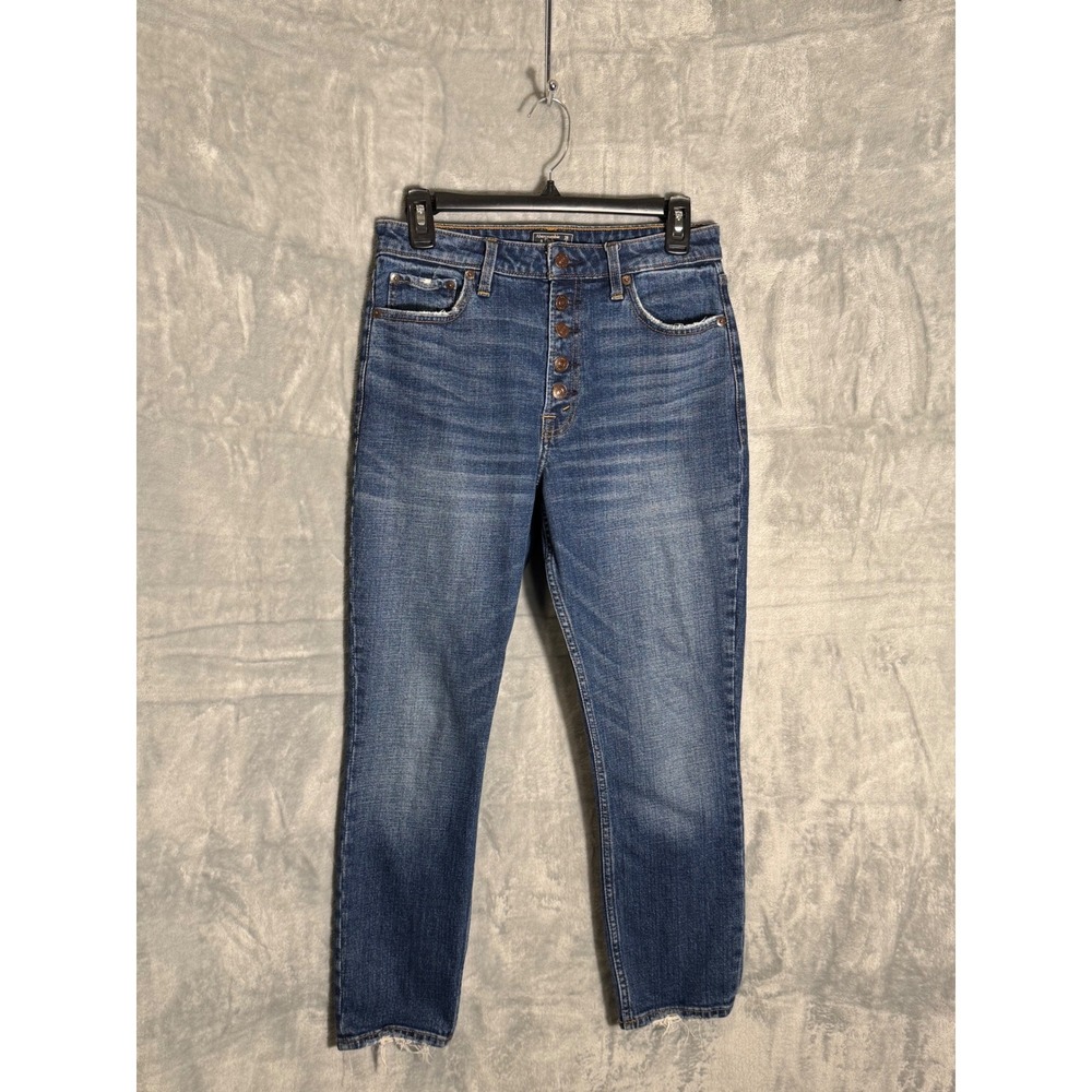 Abercrombie & Fitch High Rise Slim Jeans 28/6S Blue Button Fly Raw Hem
